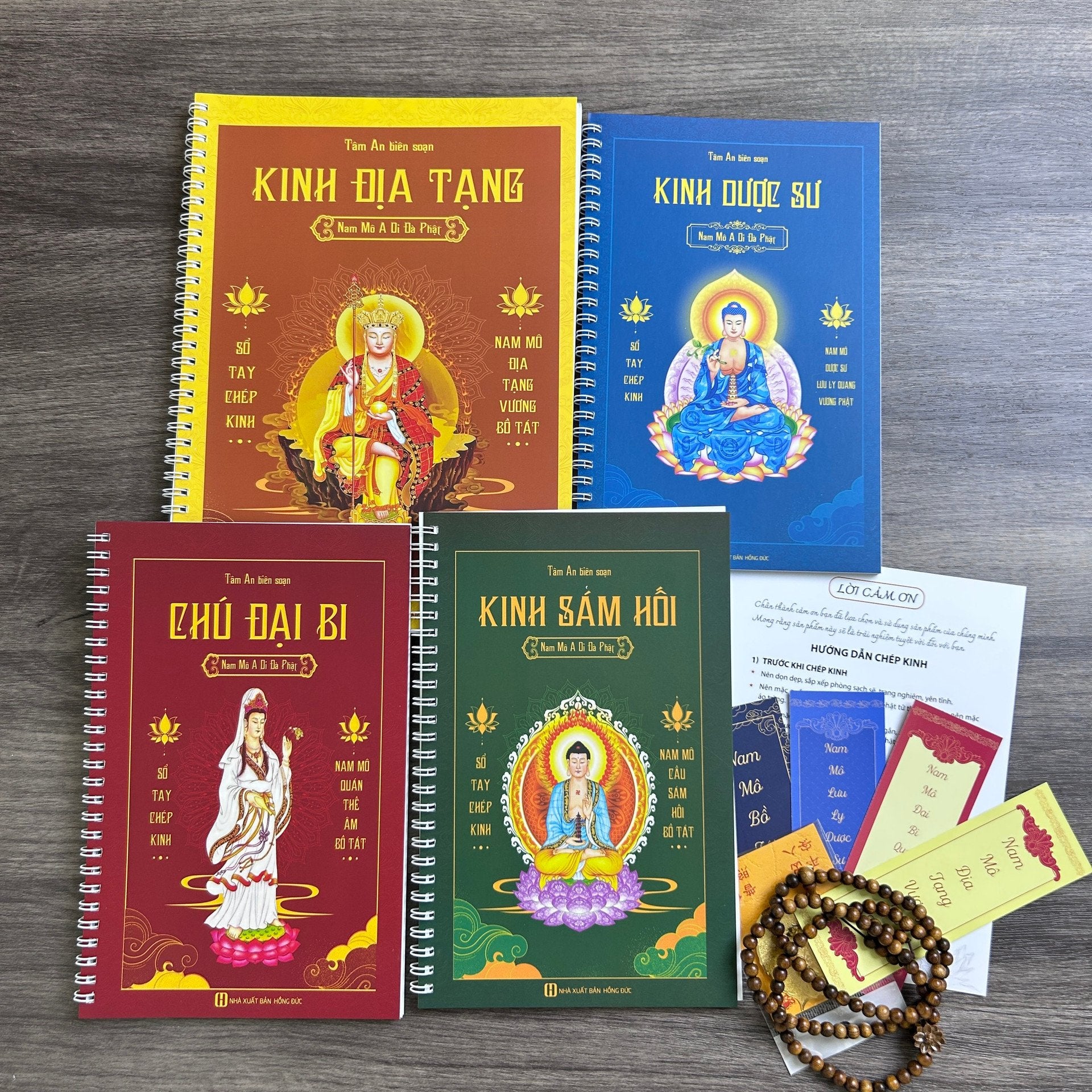 Combo 4 cuốn sổ tay chép kinh in mờ [Tặng kèm bút + ngòi + Tràng Hạt + Là Bồ đề + Hướng dẫn chi tiết chép kinh]