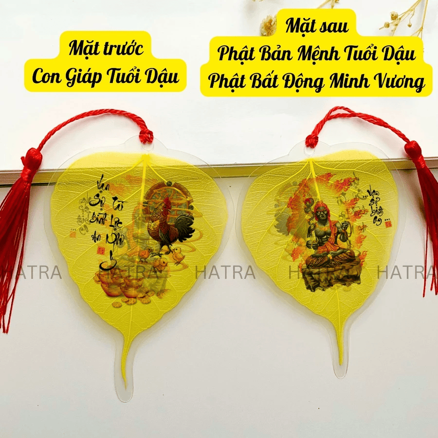 (Tặng Bao Lì Xì Lộc) Lá bồ đề nhũ vàng 2 mặt 12 con giáp và phật bản mệnh, để ốp lưng điện thoại, treo xe ô tô đã khai quang
