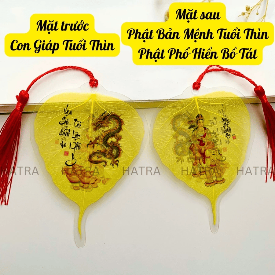 (Tặng Bao Lì Xì Lộc) Lá bồ đề nhũ vàng 2 mặt 12 con giáp và phật bản mệnh, để ốp lưng điện thoại, treo xe ô tô đã khai quang