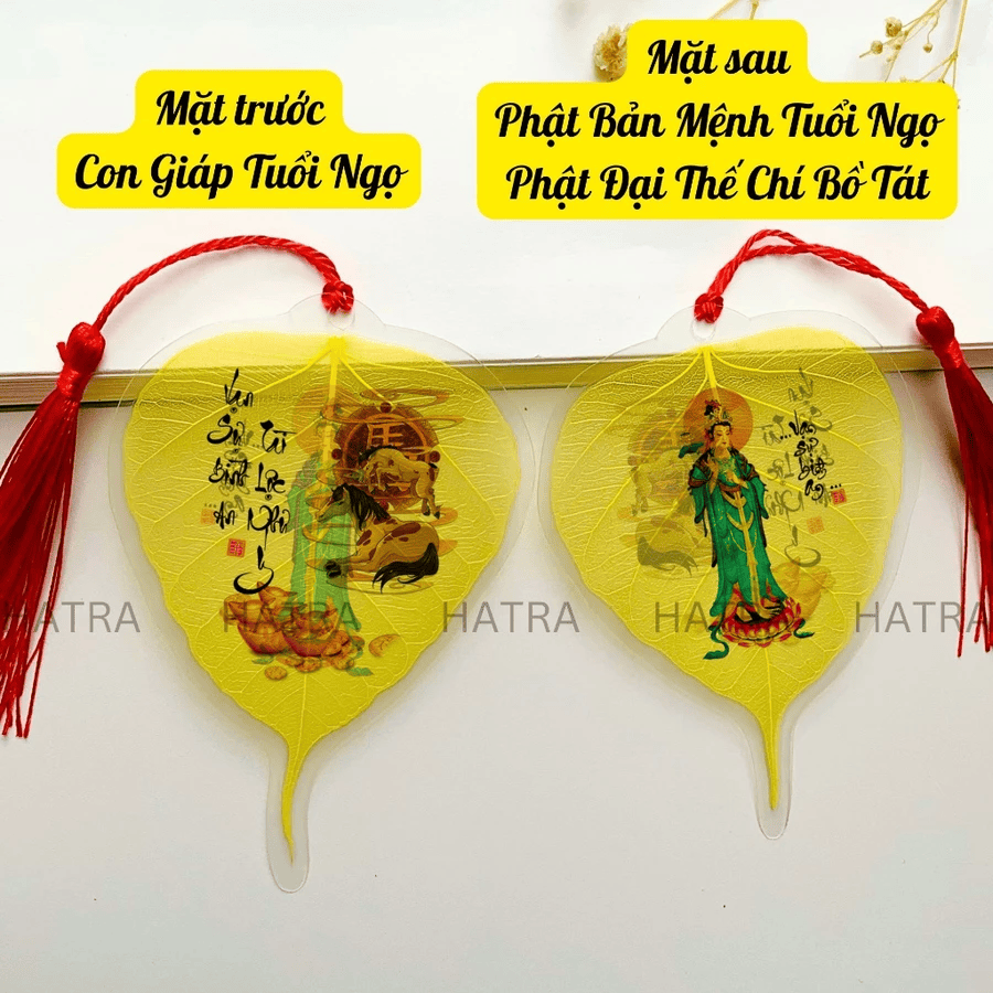 (Tặng Bao Lì Xì Lộc) Lá bồ đề nhũ vàng 2 mặt 12 con giáp và phật bản mệnh, để ốp lưng điện thoại, treo xe ô tô đã khai quang