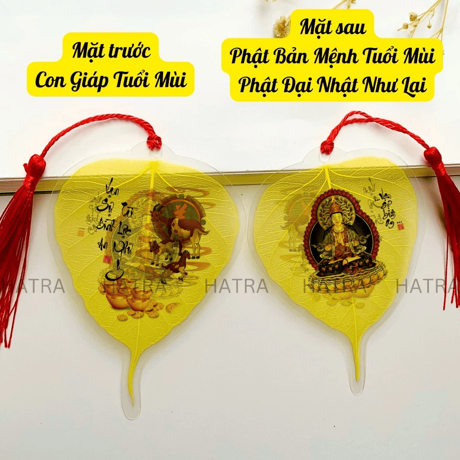 (Tặng Bao Lì Xì Lộc) Lá bồ đề nhũ vàng 2 mặt 12 con giáp và phật bản mệnh, để ốp lưng điện thoại, treo xe ô tô đã khai quang