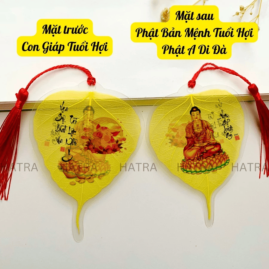 (Tặng Bao Lì Xì Lộc) Lá bồ đề nhũ vàng 2 mặt 12 con giáp và phật bản mệnh, để ốp lưng điện thoại, treo xe ô tô đã khai quang