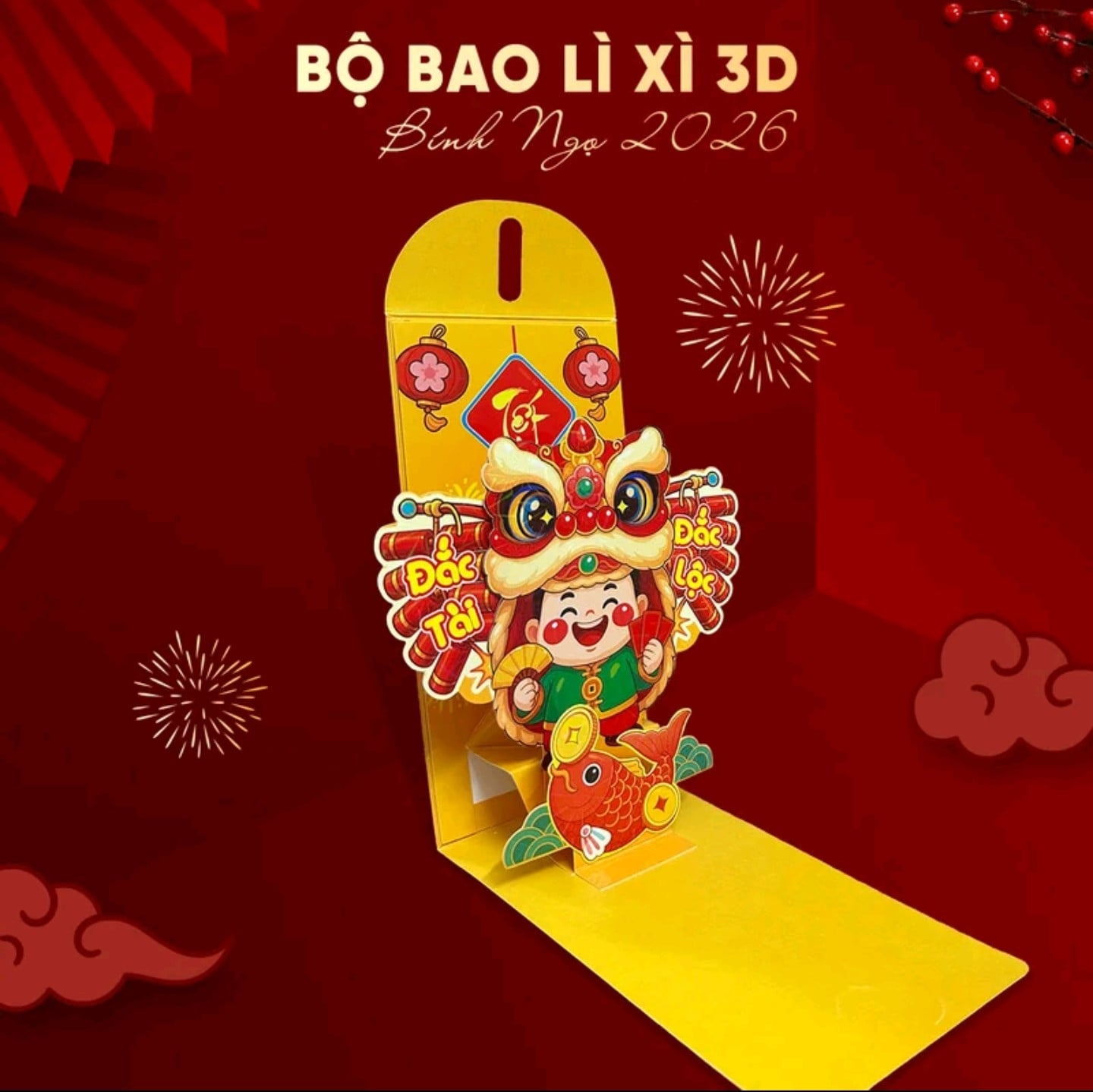 Bao Lì Xì Popup 3D Cao Cấp Tết Bính Ngọ 2026, Lì Xì Mẫu Thiết Kế Đẹp Sang Trọng