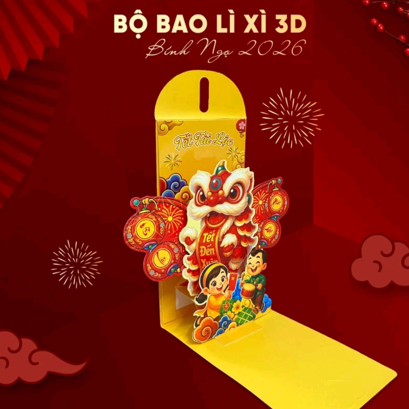 Bao Lì Xì Popup 3D Cao Cấp Tết Bính Ngọ 2026, Lì Xì Mẫu Thiết Kế Đẹp Sang Trọng