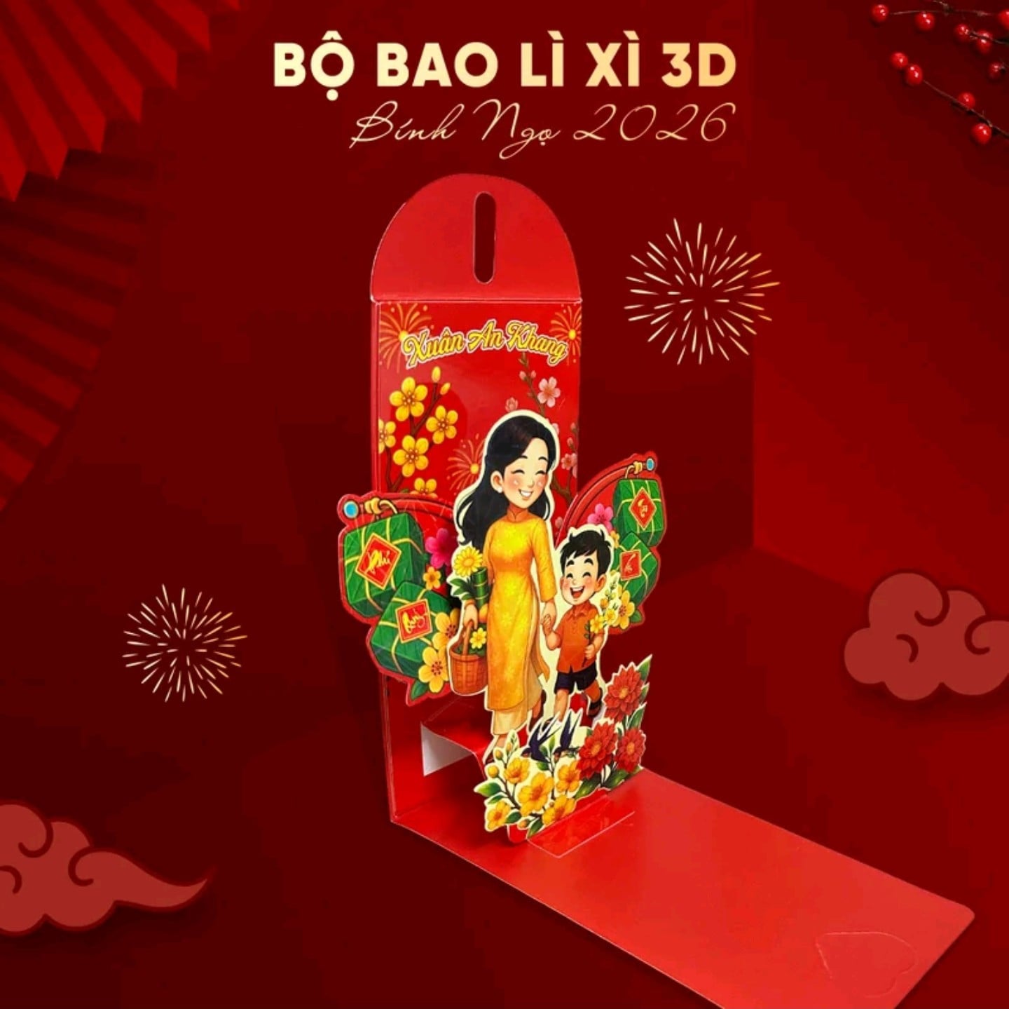Bao Lì Xì Popup 3D Cao Cấp Tết Bính Ngọ 2026, Lì Xì Mẫu Thiết Kế Đẹp Sang Trọng