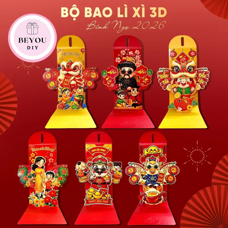 Bao Lì Xì Popup 3D Cao Cấp Tết Bính Ngọ 2026, Lì Xì Mẫu Thiết Kế Đẹp Sang Trọng