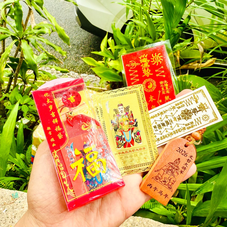 (Đã Khai Quang) Sét 5 Món Thái Tuế 2026: Túi Thái Tuế - Móc Khóa - Kim Bài Thái Tuế - Phù Thái Tuế Bình an May mắn