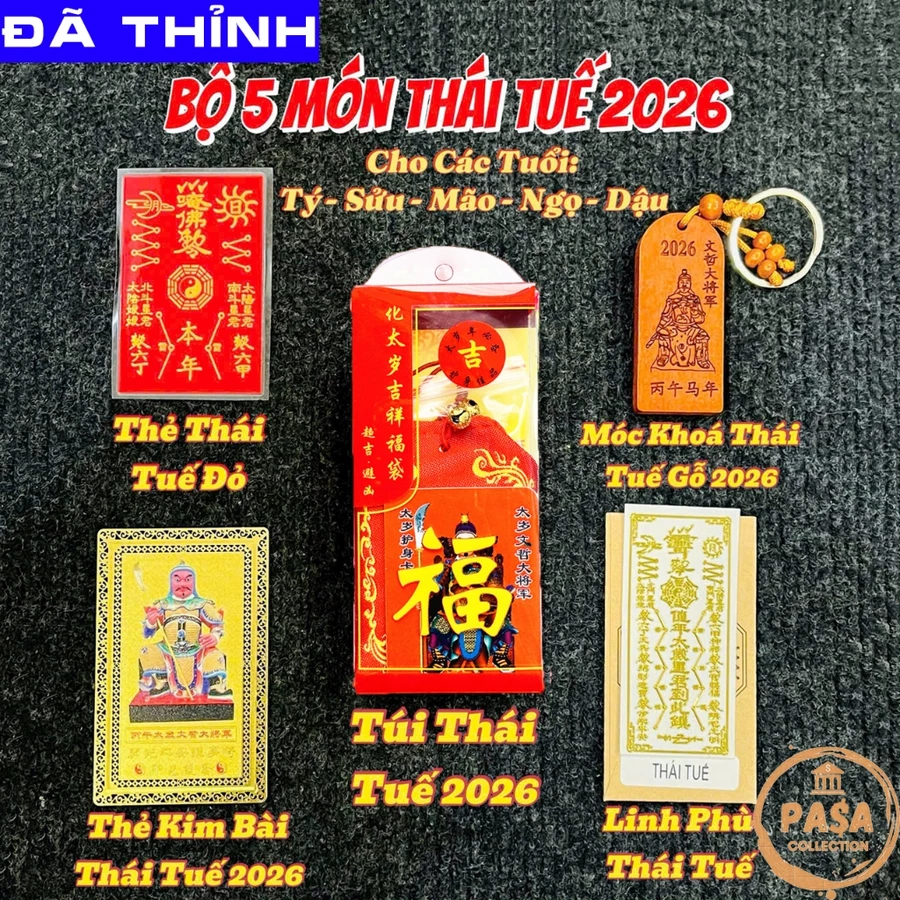 (Đã Khai Quang) Sét 5 Món Thái Tuế 2026: Túi Thái Tuế - Móc Khóa - Kim Bài Thái Tuế - Phù Thái Tuế Bình an May mắn