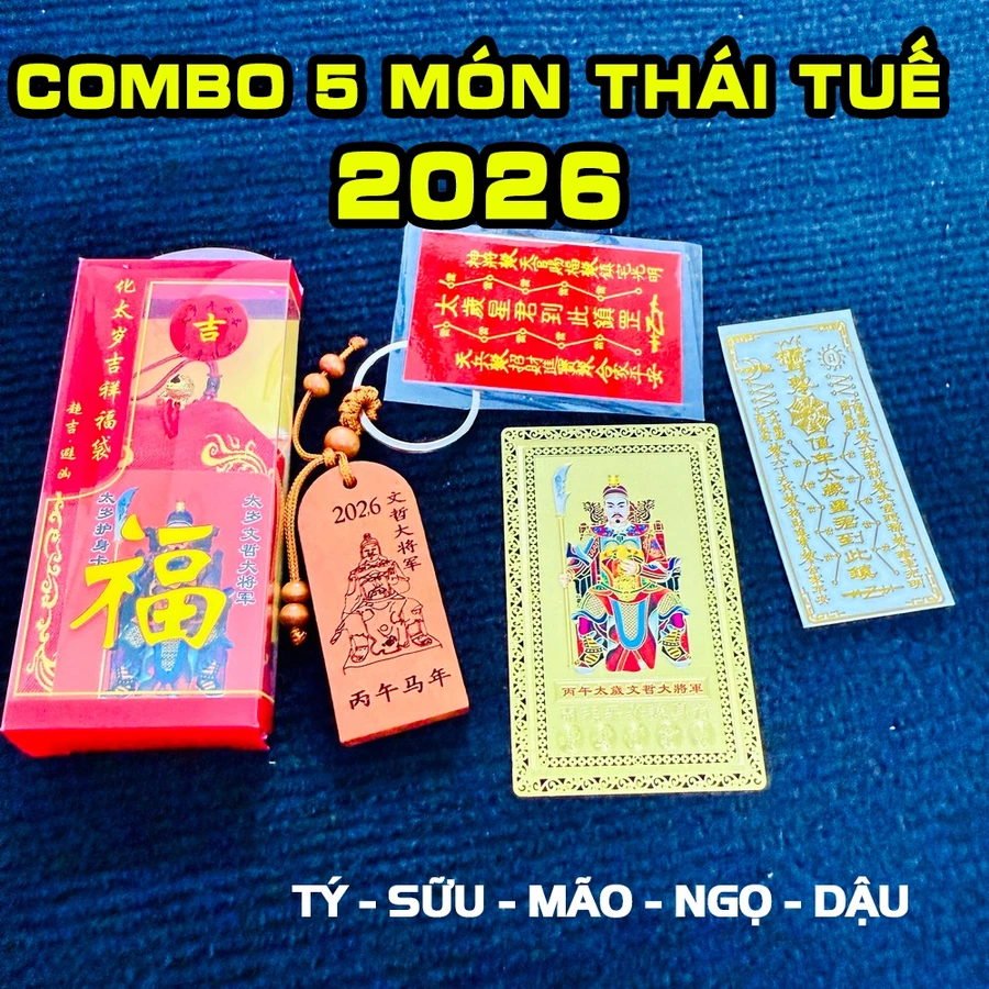 (Đã Khai Quang) Sét 5 Món Thái Tuế 2026: Túi Thái Tuế - Móc Khóa - Kim Bài Thái Tuế - Phù Thái Tuế Bình an May mắn