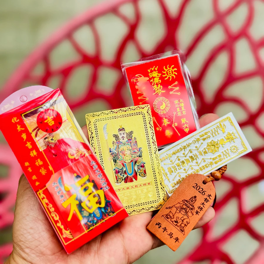 (Đã Khai Quang) Sét 5 Món Thái Tuế 2026: Túi Thái Tuế - Móc Khóa - Kim Bài Thái Tuế - Phù Thái Tuế Bình an May mắn