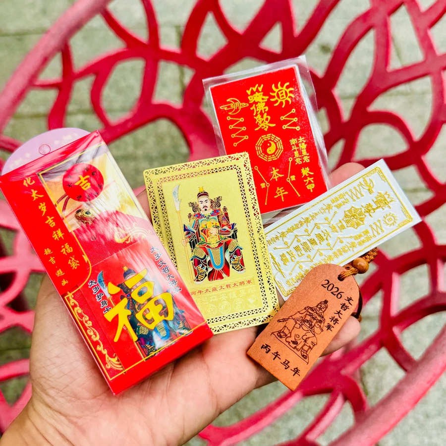 (Đã Khai Quang) Sét 5 Món Thái Tuế 2026: Túi Thái Tuế - Móc Khóa - Kim Bài Thái Tuế - Phù Thái Tuế Bình an May mắn