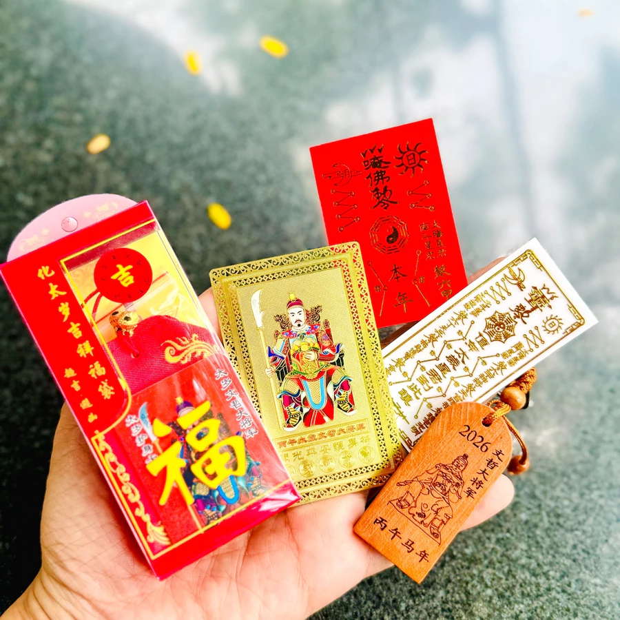 (Đã Khai Quang) Sét 5 Món Thái Tuế 2026: Túi Thái Tuế - Móc Khóa - Kim Bài Thái Tuế - Phù Thái Tuế Bình an May mắn