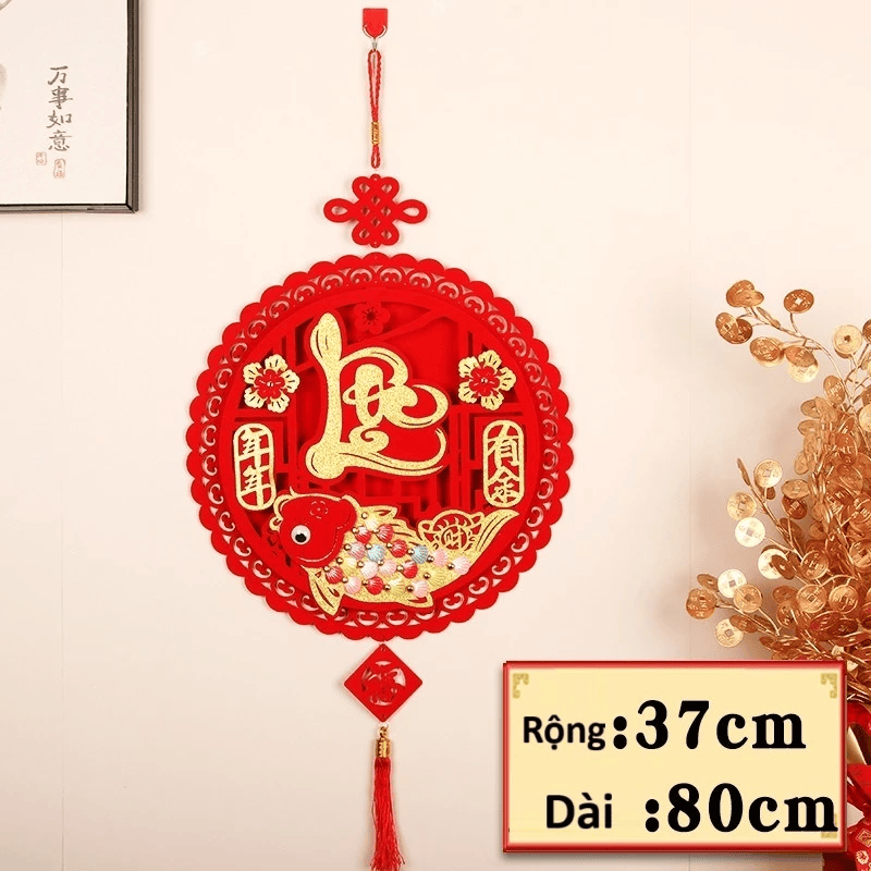 Khánh Đỏ Tròn Treo Tường Trang Trí Tết 2026 Mẫu Cá Chép