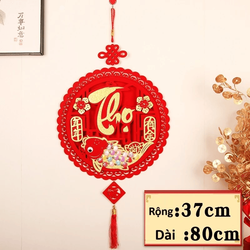 Khánh Đỏ Tròn Treo Tường Trang Trí Tết 2026 Mẫu Cá Chép