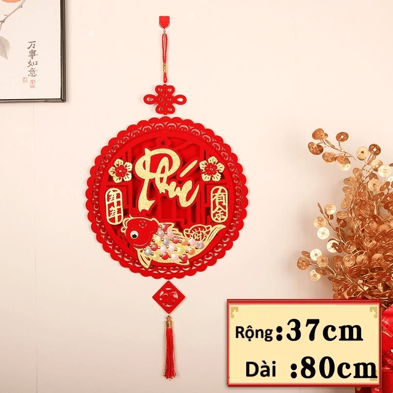 Khánh Đỏ Tròn Treo Tường Trang Trí Tết 2026 Mẫu Cá Chép