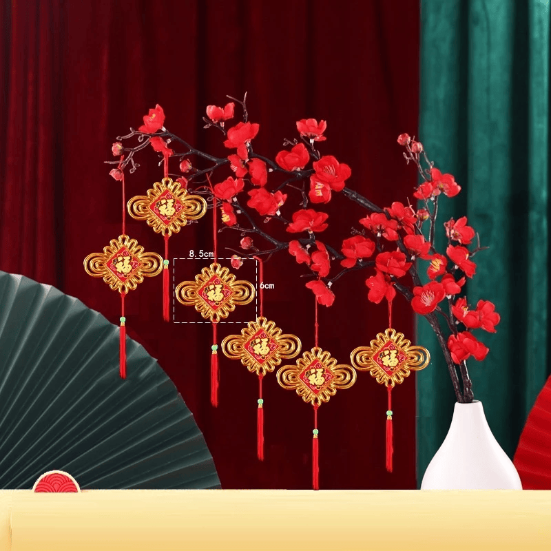 Set 6 dây treo có tua rua trang trí chúc mừng năm mới phụ kiện treo cây đào trang trí tết