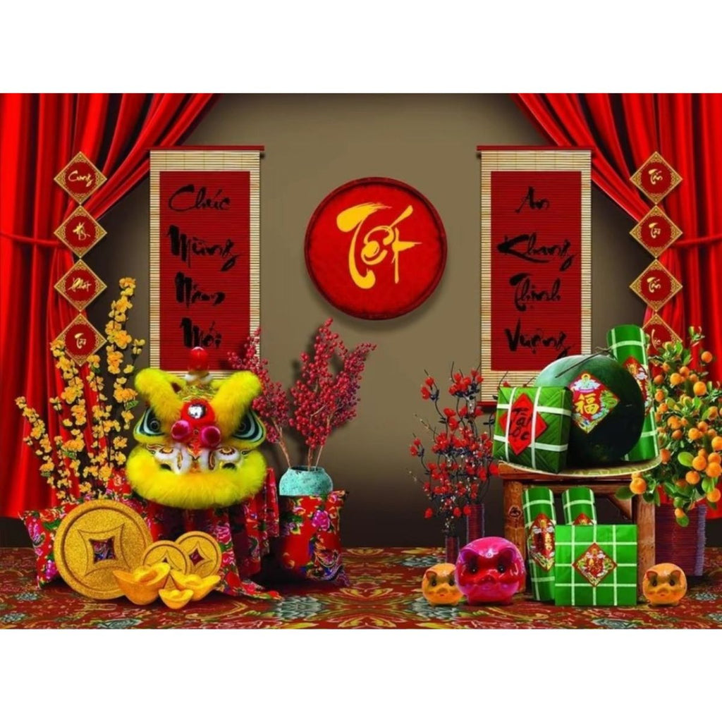 Phông nền decor tết Bính Ngọ 2026 - Tranh vải decor cao cấp