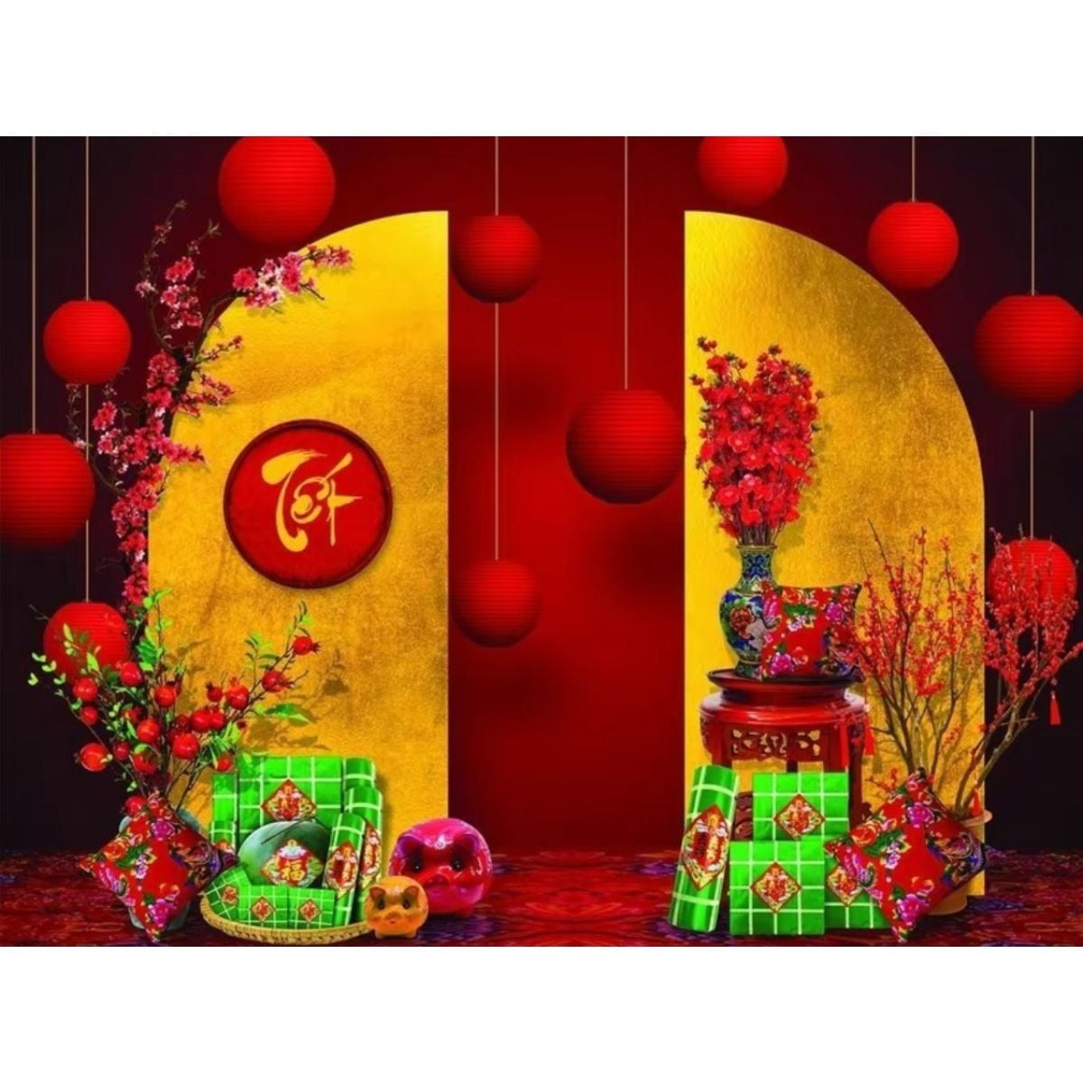 Phông nền decor tết Bính Ngọ 2026 - Tranh vải decor cao cấp