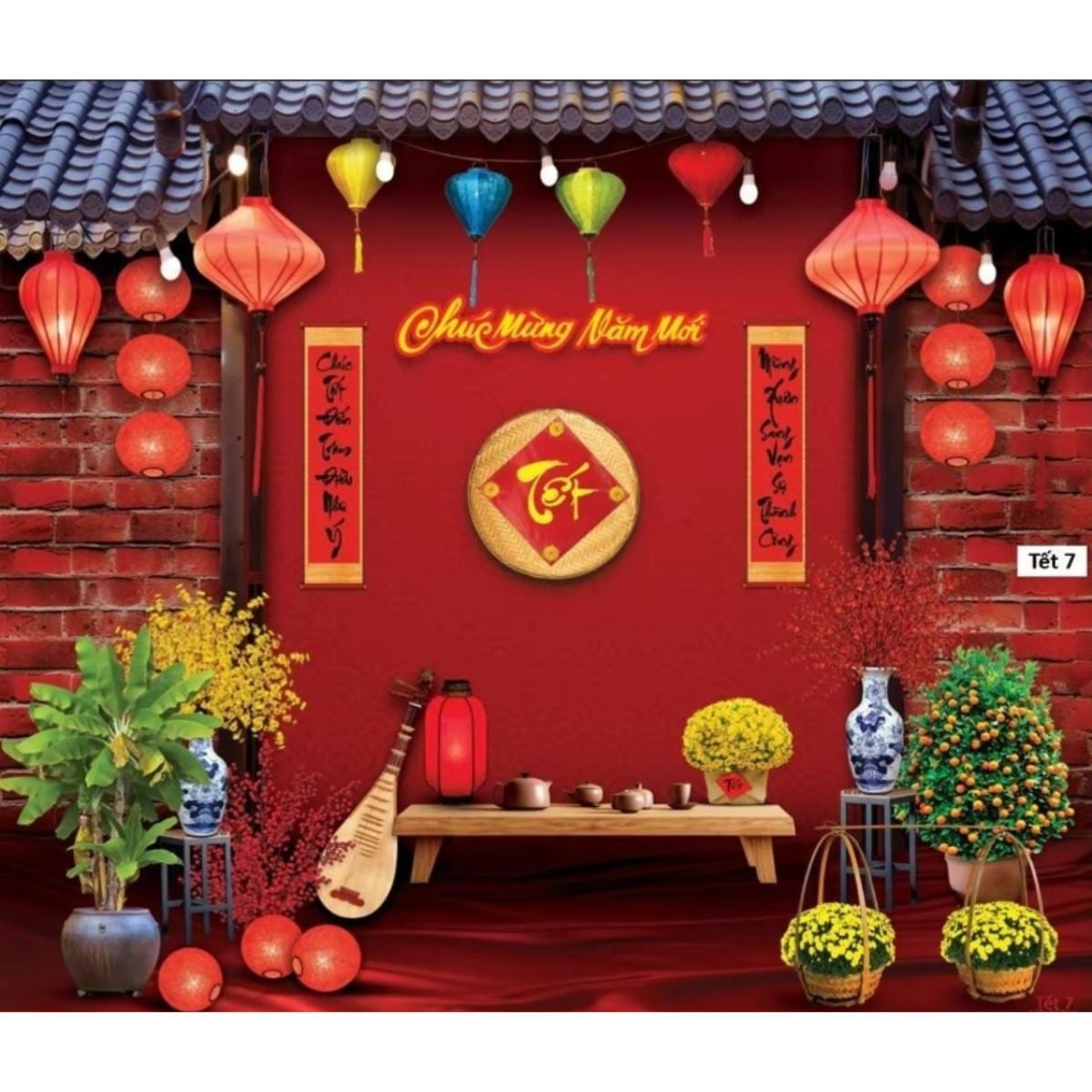 Phông nền decor tết Bính Ngọ 2026 - Tranh vải decor cao cấp