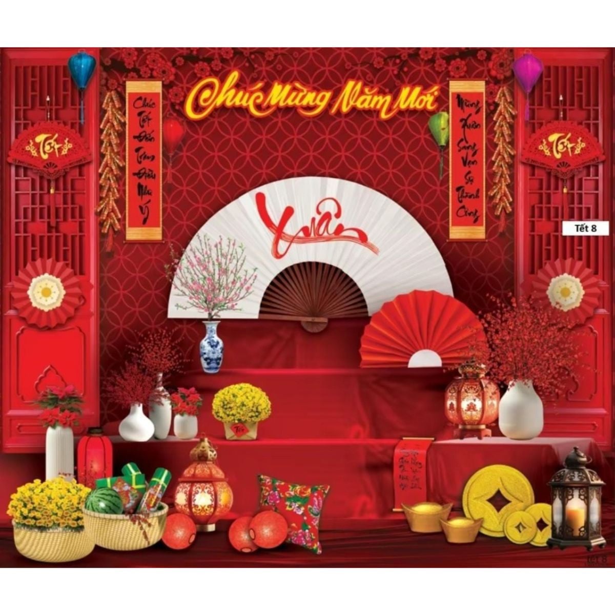 Phông nền decor tết Bính Ngọ 2026 - Tranh vải decor cao cấp