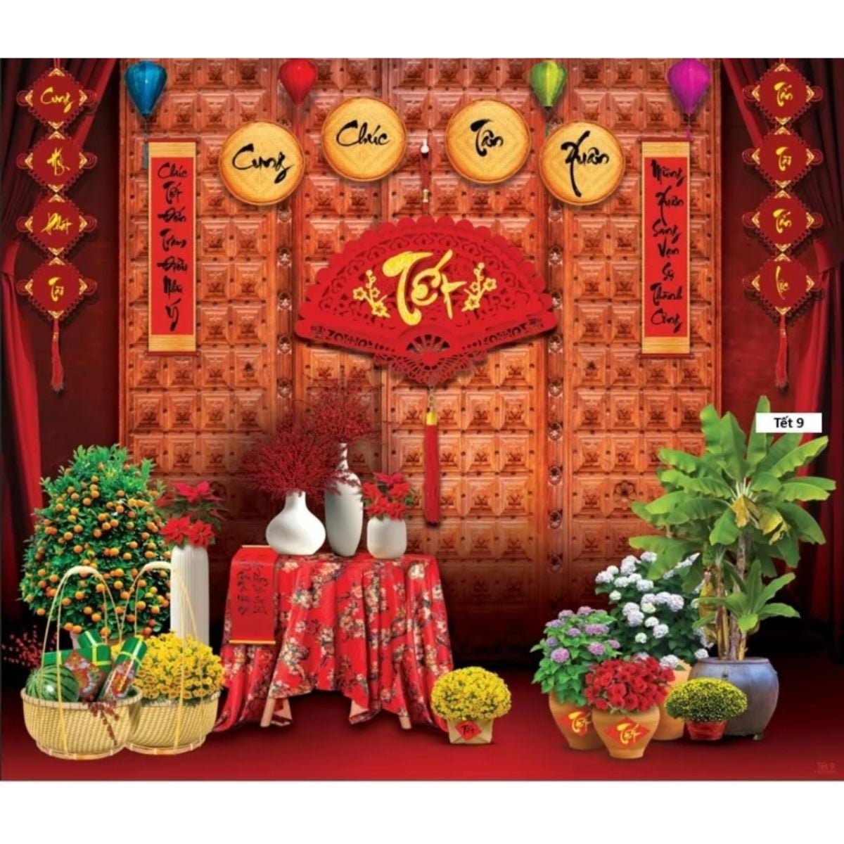 Phông nền decor tết Bính Ngọ 2026 - Tranh vải decor cao cấp