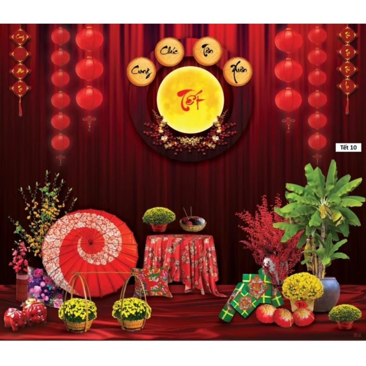 Phông nền decor tết Bính Ngọ 2026 - Tranh vải decor cao cấp