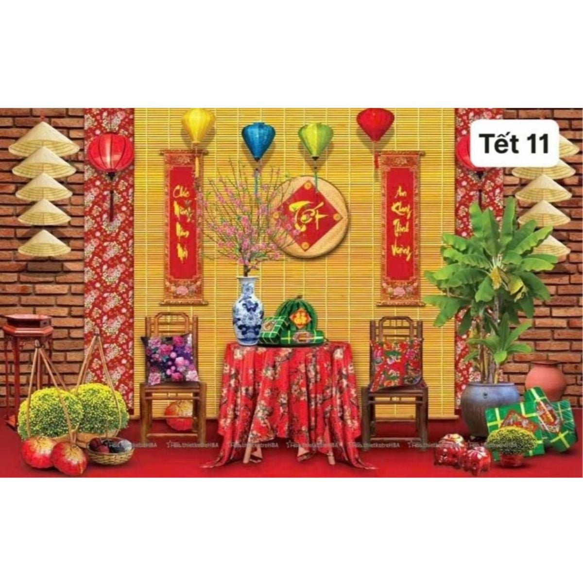 Phông nền decor tết Bính Ngọ 2026 - Tranh vải decor cao cấp