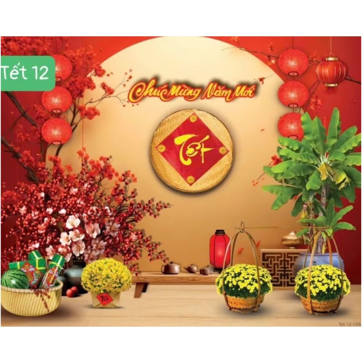 Phông nền decor tết Bính Ngọ 2026 - Tranh vải decor cao cấp