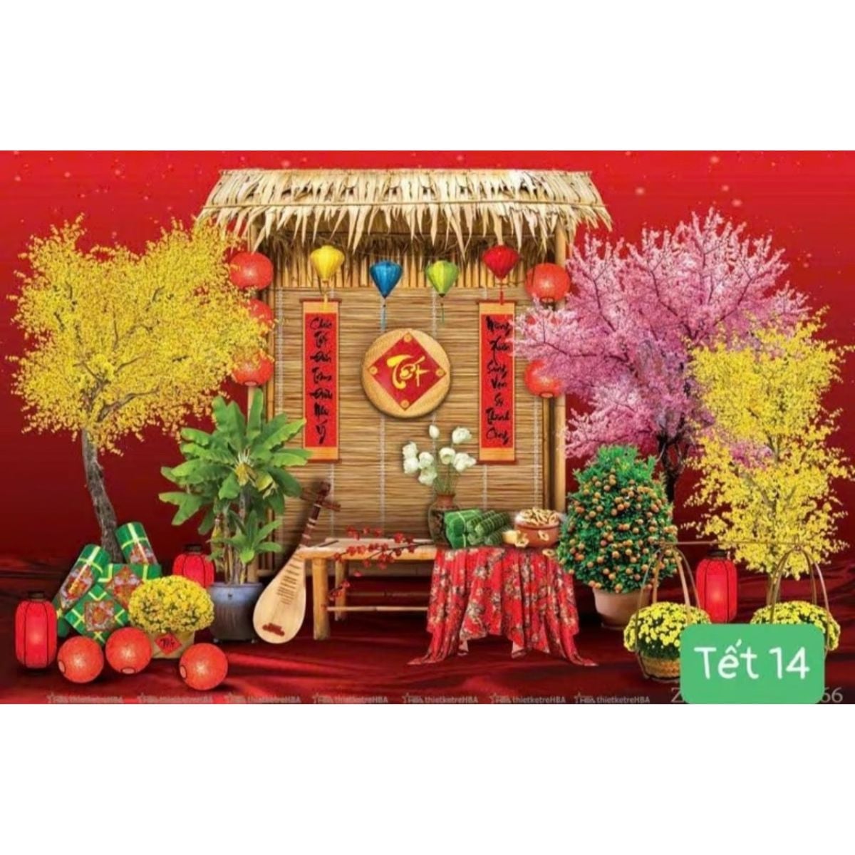 Phông nền decor tết Bính Ngọ 2026 - Tranh vải decor cao cấp