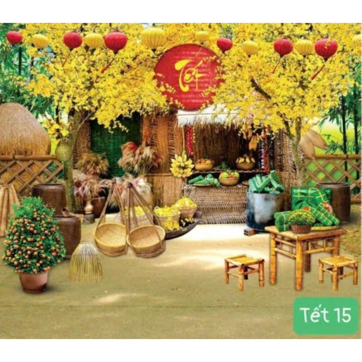 Phông nền decor tết Bính Ngọ 2026 - Tranh vải decor cao cấp