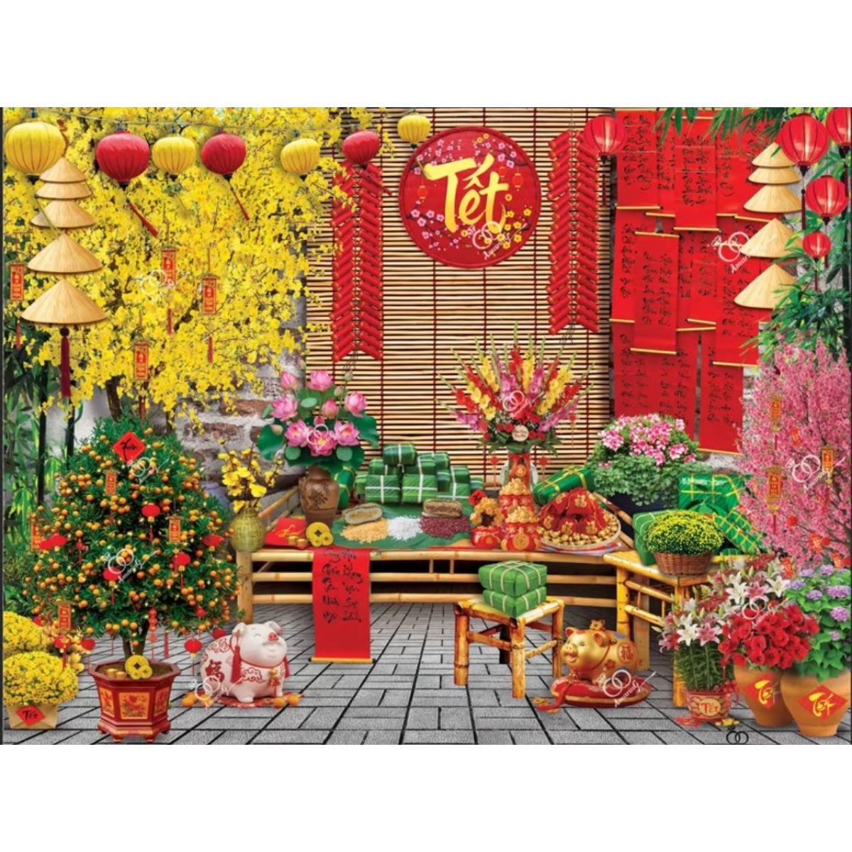 Phông nền decor tết Bính Ngọ 2026 - Tranh vải decor cao cấp