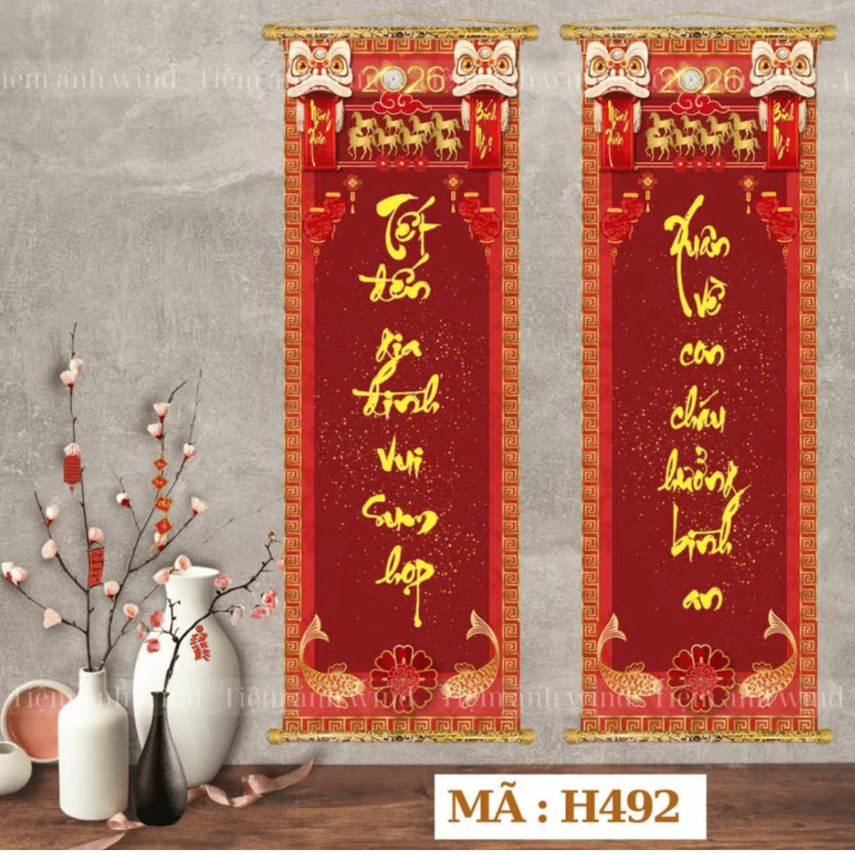 Câu đối tết năm mới vải lụa treo trang trí tết Xuân BINH NGỌ 2026