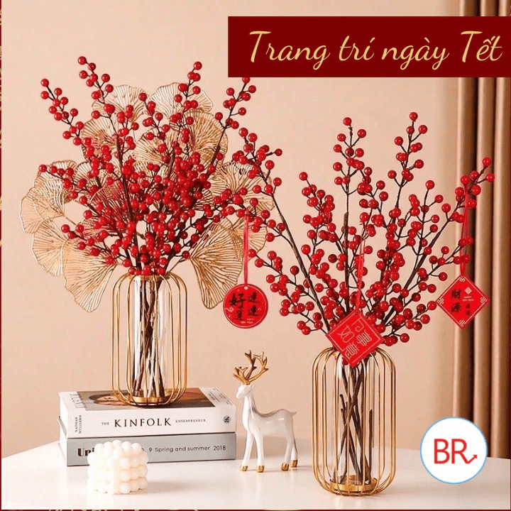 Cành đào đông trang trí tết 2026 - 12 nhánh - Set 5 cành / 10 cành