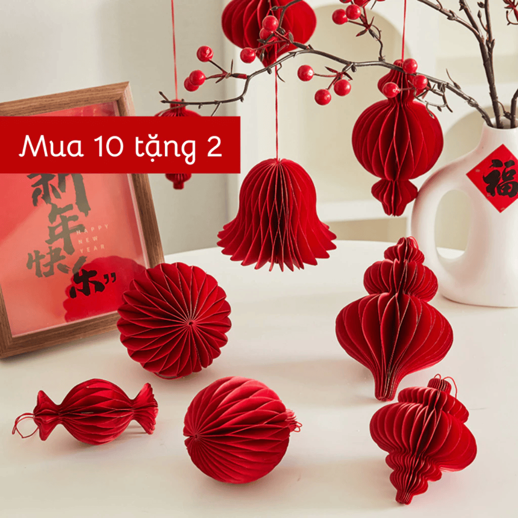 Set 5/10 Đèn lồng giấy xếp 10cm treo cây trang trí Noel, lễ Tết - Phụ kiện decor trang trí năm mới, đám cưới