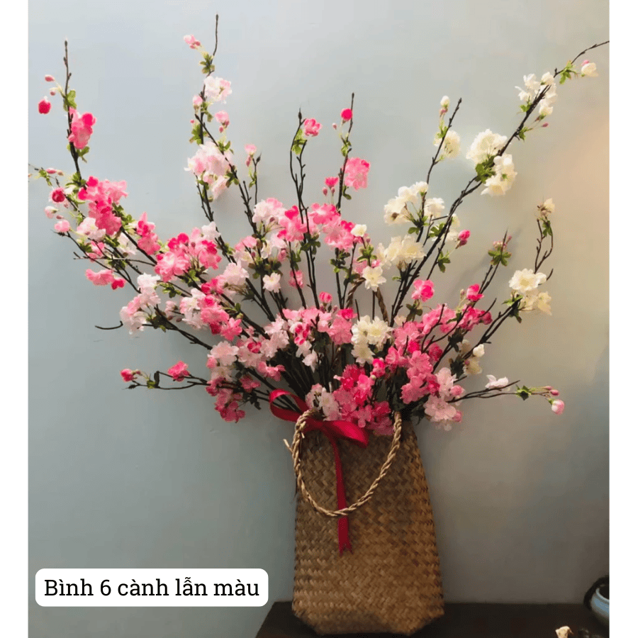 Cành Hoa Đào Rừng Kép Hoa Lụa Cao Cấp Trang Trí Tết 2026