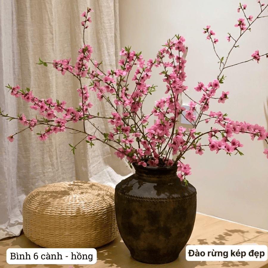 Cành Hoa Đào Rừng Kép Hoa Lụa Cao Cấp Trang Trí Tết 2026