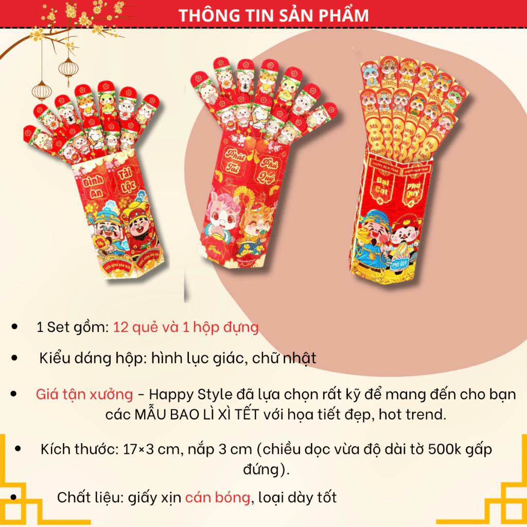 Bộ Lì Xì Gieo Quẻ Combo 5 Hộp Lì Xì 12 Quẻ Phát Lộc May Mắn Tết Bính Ngọ 2026