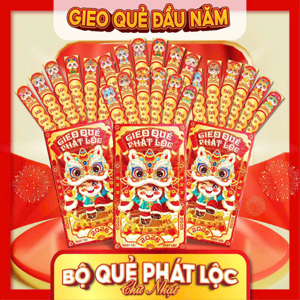Bộ Lì Xì Gieo Quẻ Combo 5 Hộp Lì Xì 12 Quẻ Phát Lộc May Mắn Tết Bính Ngọ 2026