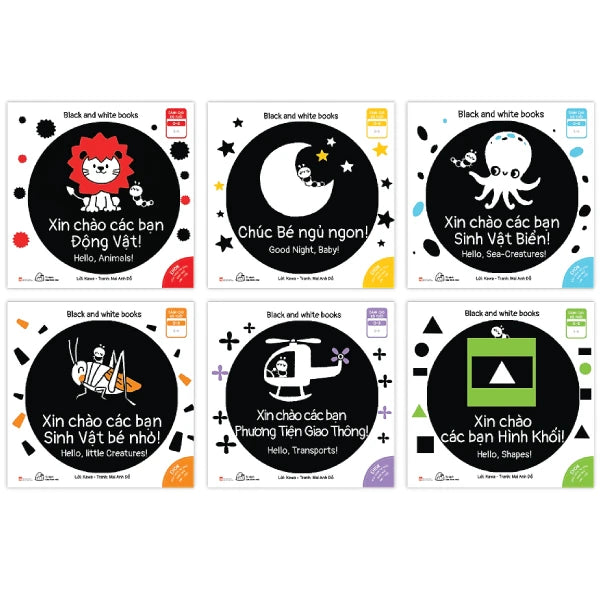 Combo 6 cuốn sách Ehon Song Ngữ Kích Thích Thị Giác Cho Bé 0-3 tuổi Black and White books