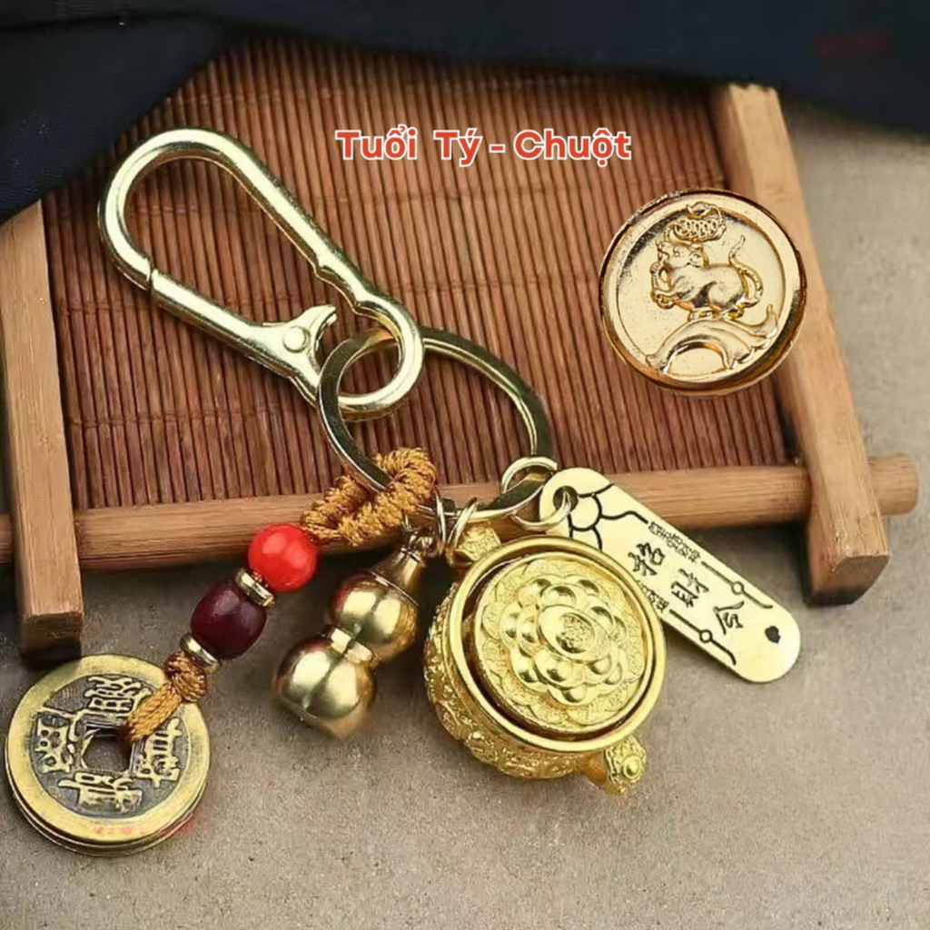 [ Đã Khai Quang ] Móc khóa bát tụ bảo xoay 12 con giáp (Mẫu 2)