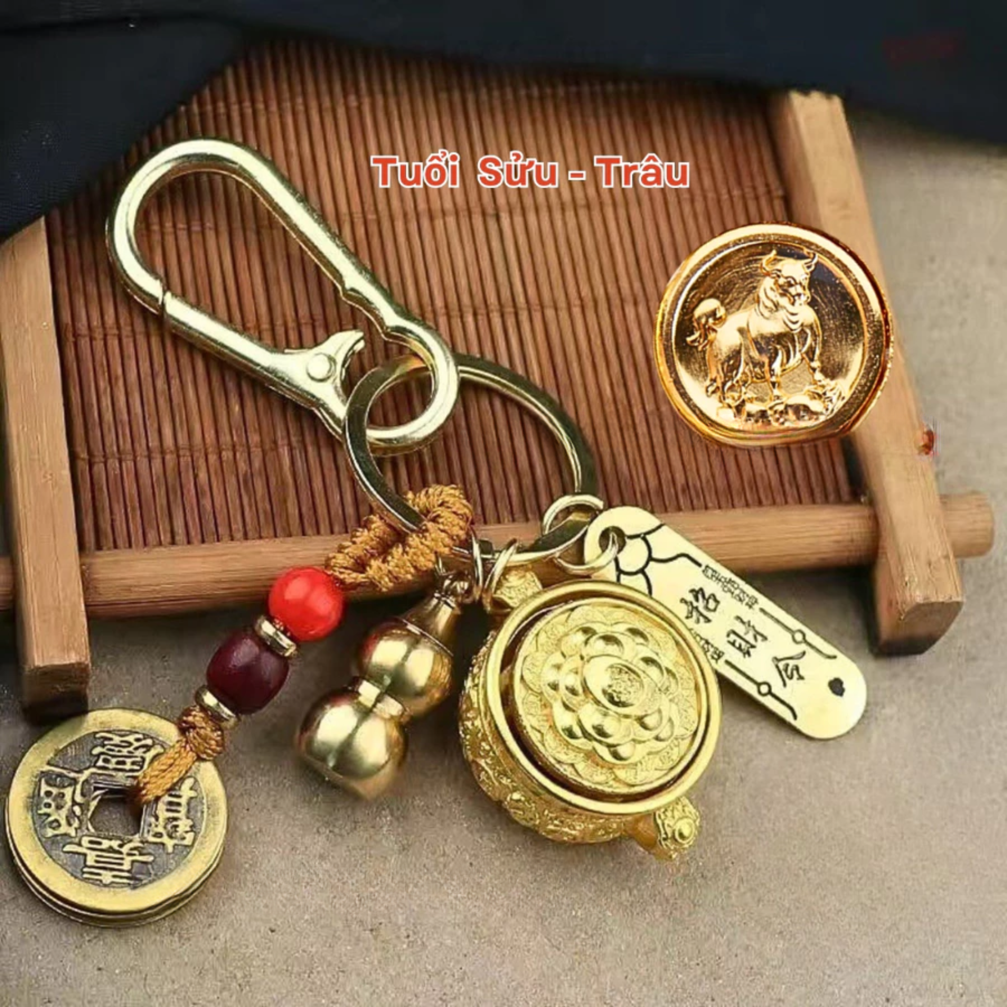 [ Đã Khai Quang ] Móc khóa bát tụ bảo xoay 12 con giáp (Mẫu 2)