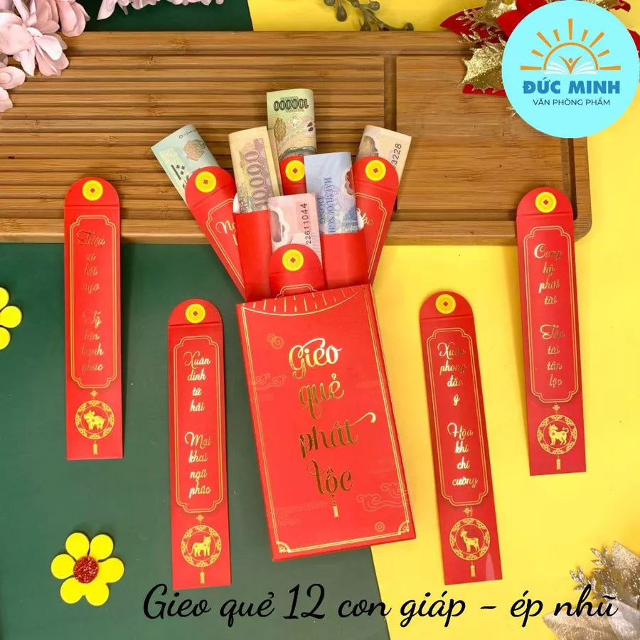 Bộ 8 mẫu Lì xì Vạn Niên may mắn, thịnh vượng, mẫu thiết kế, cán mờ sang trọng - vpp Doremon